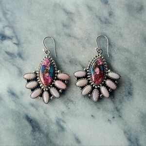 Elegant Sterling Silver Teardrop Dangle Earrings With Beautiful Pink Stones